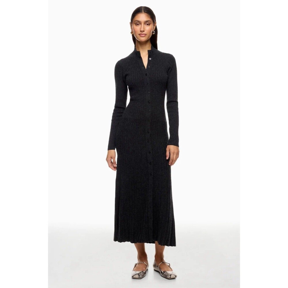 Naadam Cashmere Ribbed Cardigan Dress Duster Black XL
